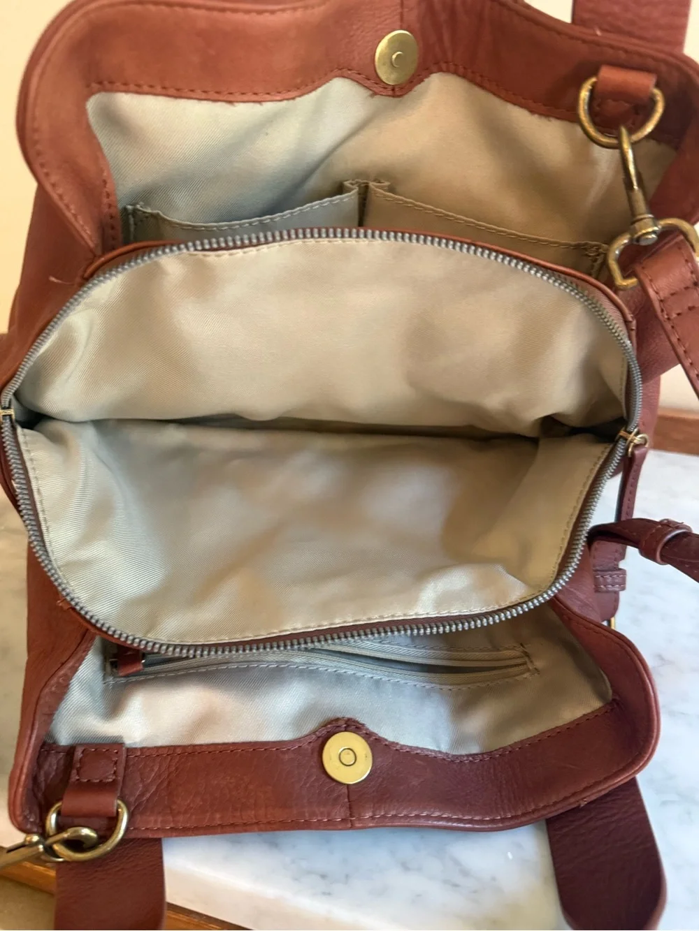 American Leather Co. Ada Triple Entry Leather Satchel